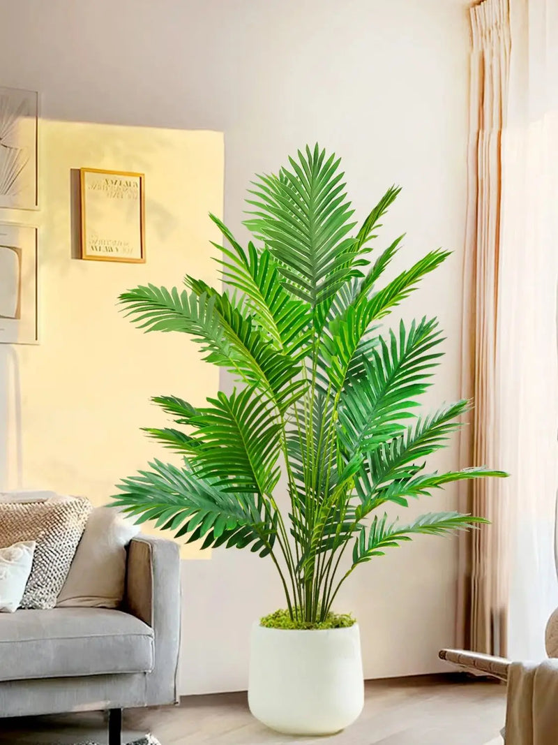 52-125cm/49.2in  Artificial Palm Tree Tropical Fake Plant Green Plastic Palm Leaf Branches Suitable for Home Garden Decoration