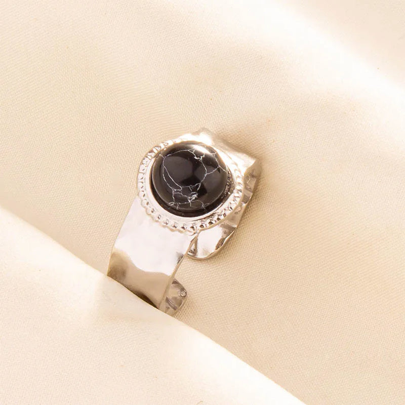 1pc Boho Turquoise Ring Stainless Steel Black Stone Silver Color Adjustable Ring Women Ethnic Ring Bohemian Jewelry Gift No Fade