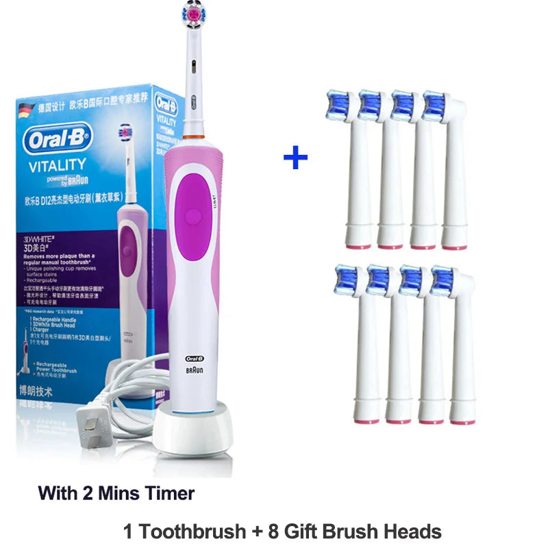 Cepillo de dientes eléctrico Oral B 2D, giratorio, con vibración, recargable, cerdas de acción cruzada, cuidado bucal, 4 cabezales de regalo gratis