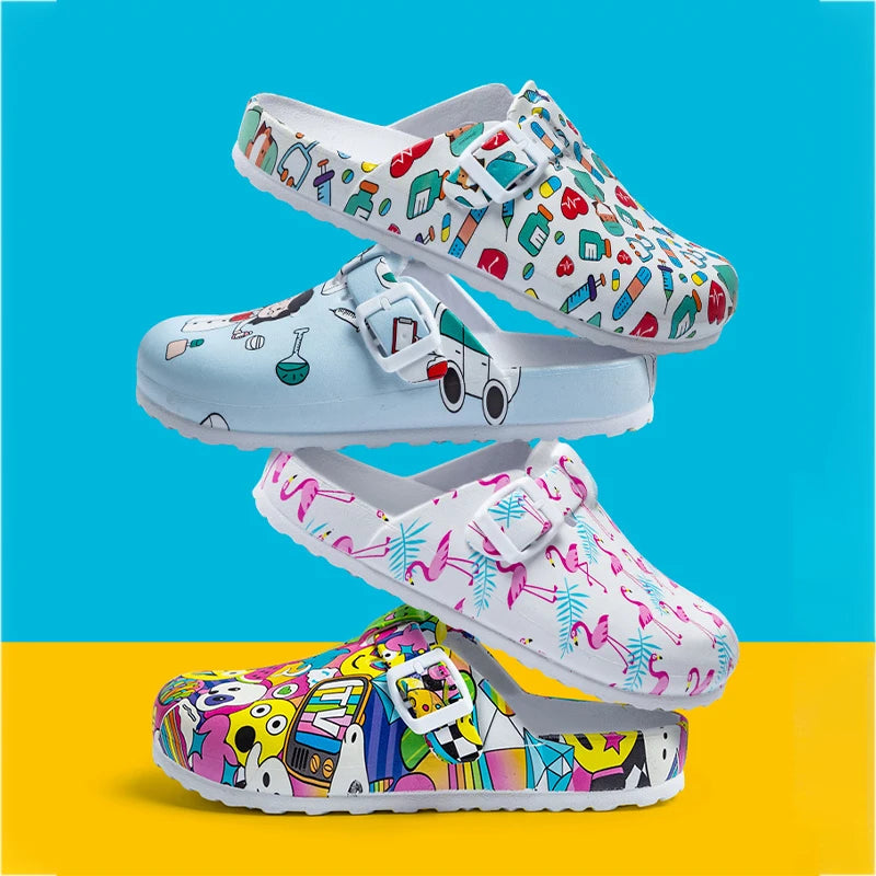 Zuecos médicos estampados antideslizantes, zapatillas ultraligeras para médicos y enfermeras, calzado veterinario, calzado quirúrgico premium YC-1