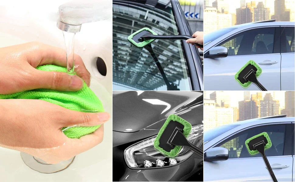 Windshield Cleaning Tool Windshield Cleaning Rod Automatic Window Cleaner,5 Reusable Cloth Pads for Automotive Interiors