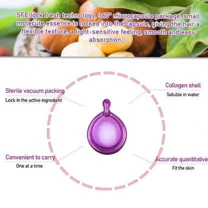Cápsula de vitaminas para el cabello Aceite de queratina Restauración rápida Cuidado del cabello suave y brillante Nutrir Reparar el cabello dañado Tratamiento para la división Producto