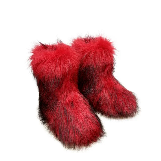 Botas de nieve de mapache para mujer, zapatos de media caña para exteriores, nuevas botas de invierno de una pieza 