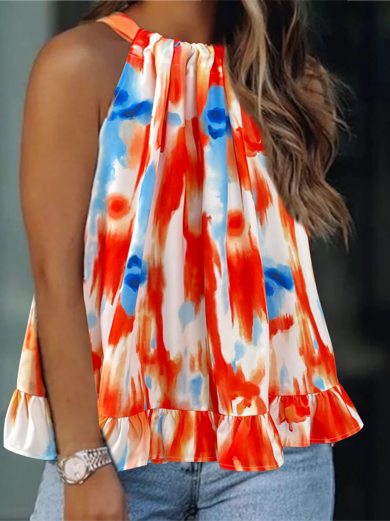 Plus size women's spring and summer fresh and fashionable halter neck off-shoulder solid color  elegant urban  vest  suspender 。