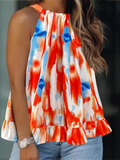 Plus size women's spring and summer fresh and fashionable halter neck off-shoulder solid color  elegant urban  vest  suspender 。