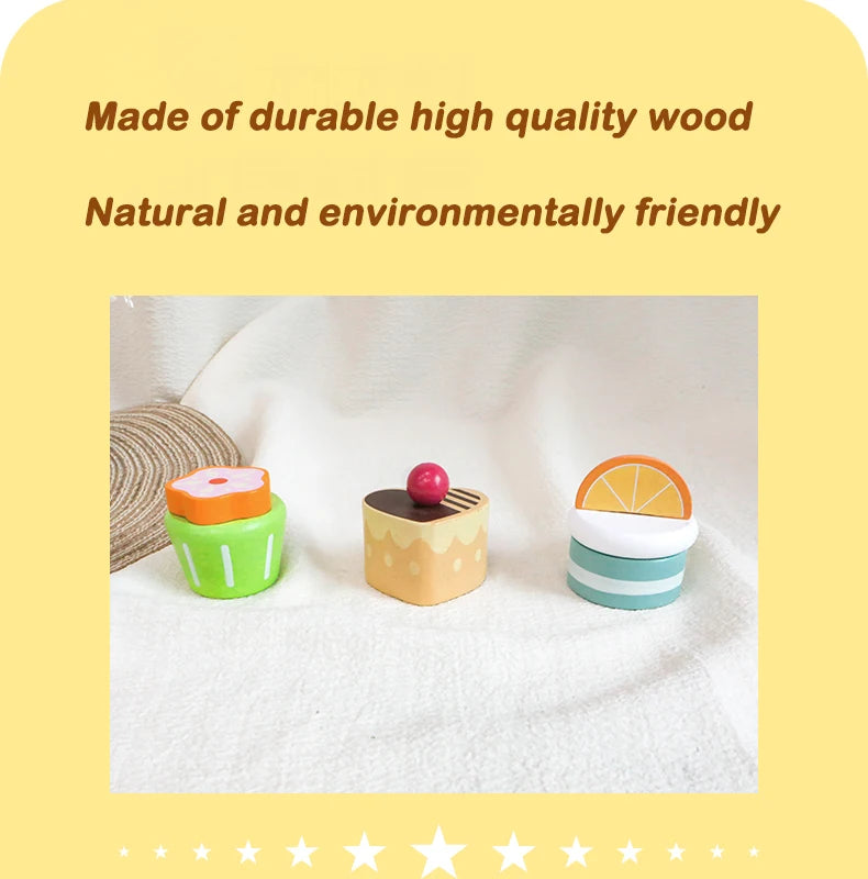 Juego de cocina de madera Montessori con platos y accesorios, ideal como regalo para niños pequeños a partir de 3 años.