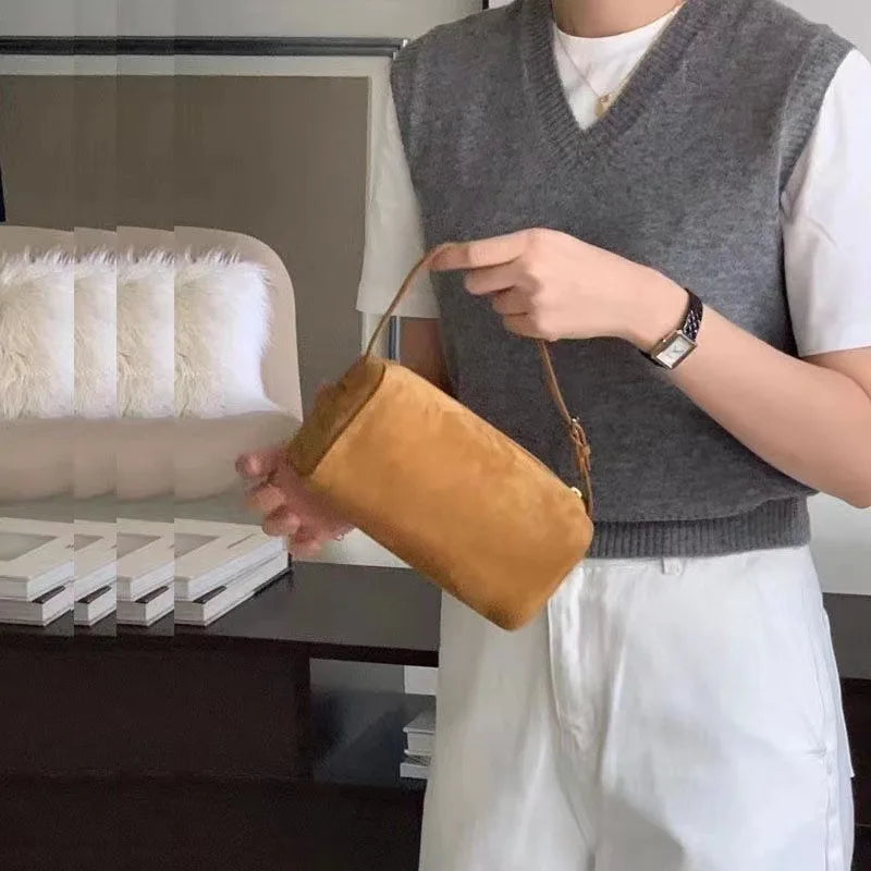 split leather 90s pen bag 2026 new luxury design soft cowhide mini one-shoulder crossbody bag suede fashion ladies handbag