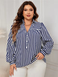 Fairyshely Spring Woman Stripe Print Plus Size Shirt Lady Long Sleeve Large T-shirt Autumn Elegant Loose Curvy Pullover Tops