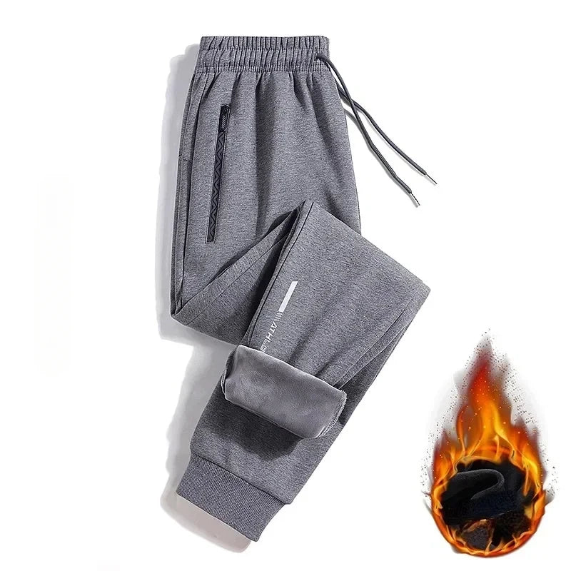 Pantalones deportivos de invierno para hombre, cálidos, con forro polar cepillado, talla grande, más gruesos, 2024 