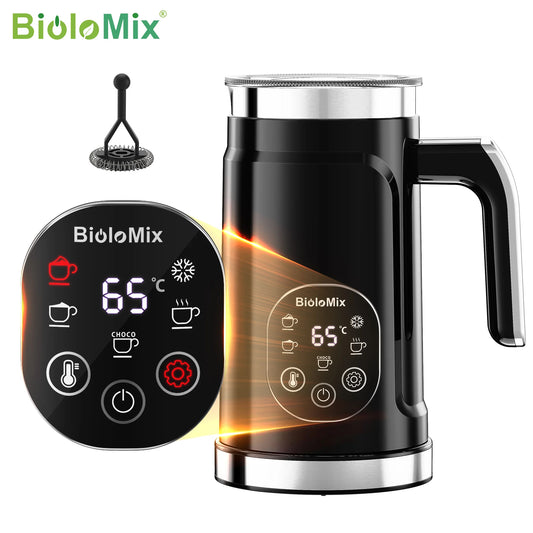 BioloMix Upgraded 5-in-1 LED Touch Screen Milk Frother for Lattes, Hot and Cold Foam Maker
