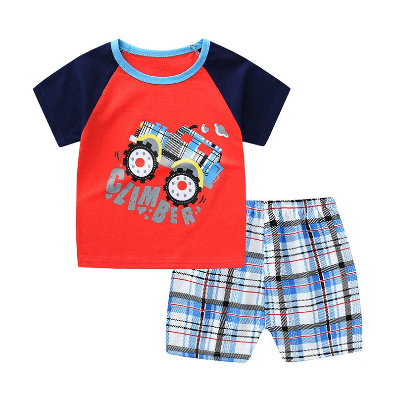 Mickey Mouse Summer T-shirt Shorts Children's Short Sleeve Set Cotton Tees Tracksuits Boys Girls Clothes Casual Two Piece