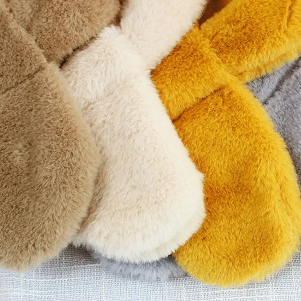Children Boys Girls Winter Warm Thicken Cross Collar Scarf Solid Color Faux Rabbit Fur Plush Cute Shawl Scarfs