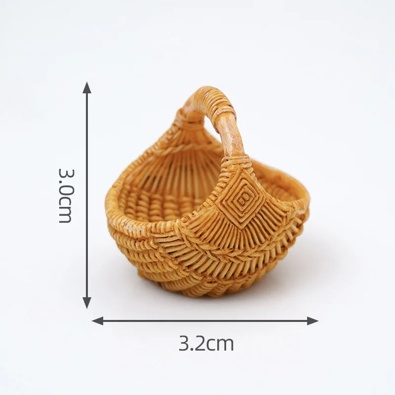 1pc Mini Simulated Rattan Basket Model DIY Creative Dollhouse Dessert Shop Food Vegetable Ornaments Craft Kitchen Decoration