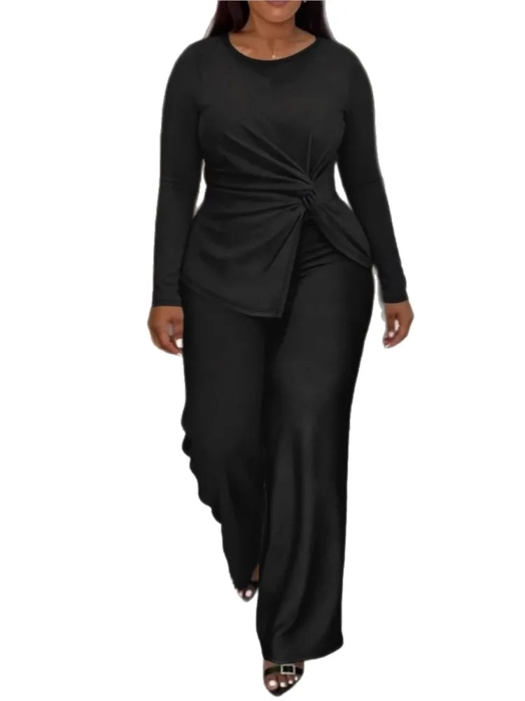 2 Piece Women Sets 2026 New Arrival Plus Size Spring Autumn Matching Sets Black Two Pieces Sets Top Pants Suits Outfits Clothing
