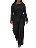 2 Piece Women Sets 2026 New Arrival Plus Size Spring Autumn Matching Sets Black Two Pieces Sets Top Pants Suits Outfits Clothing