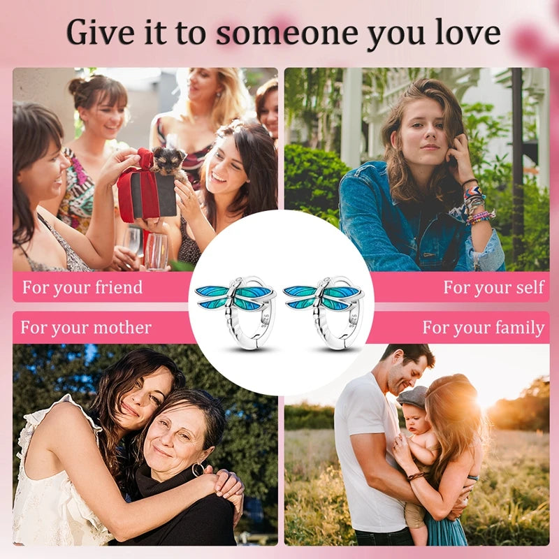 Real 925 Sterling Silver Colorful Dragonfly Butterfly Animal Earrings For Women Exquisite Birthday Anniversary Jewelry Gifts