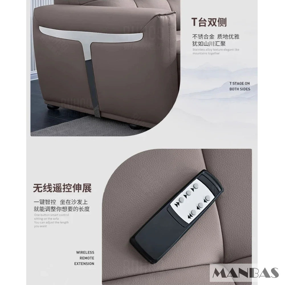 MINGDIBAO Electric Convertible Sofa Bed Italian Genuine Leather Sleeper Couch Multifunction Folding Sofas Beds for Cinema Room