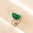 1pc Green Turquoise Ring Hippie Stainless Steel Silver Color Charm Opening Adjustable Ring Women Chunky Bohemian Party Jewelry