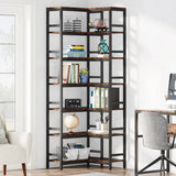 Tribesigns 7-Shelf Corner Bookshelf,Large Modern Corner Bookcase, 7-Tier Tall Corner Shelf Storage Display Rack with Metal Frame