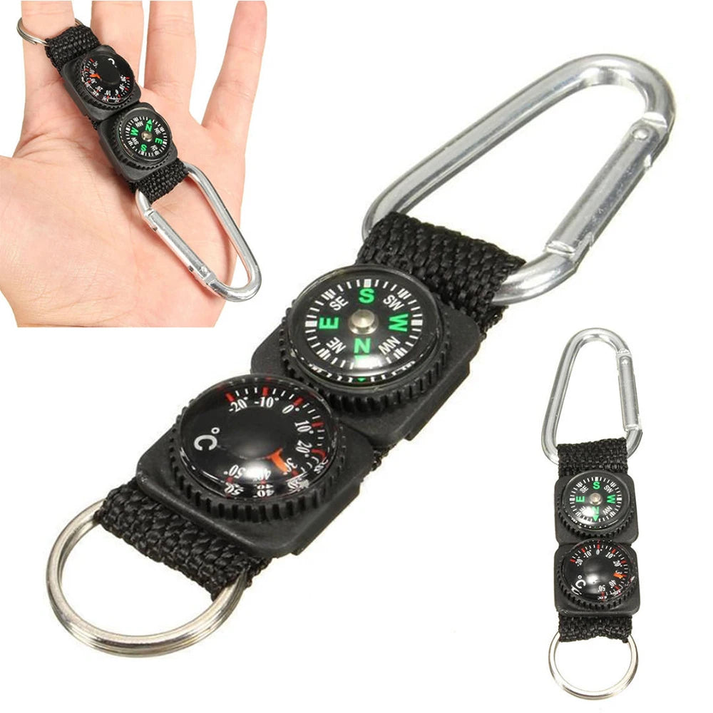 1pc Universal Multifunction 3 In 1 Camping Climbing Hiking Mini Carabiner With Keychain Compass Thermometer Hanger Key Ring