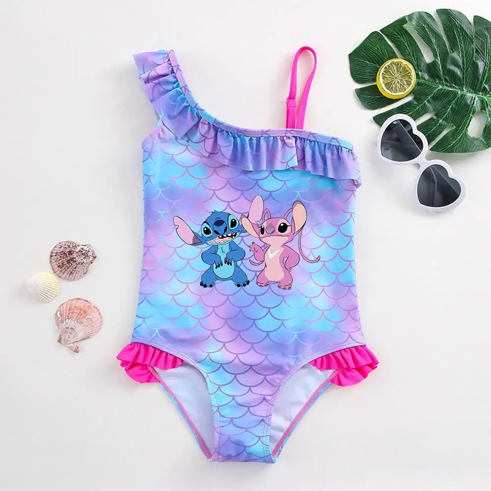 Traje de baño de una pieza con estampado de escamas de sirena para niña pequeña de Lilo Stitch, traje de baño para playa