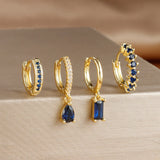 4PCS Colorful Cubic Zirconia Stainless Steel Hoop Earrings Set for Women Pendant Water Drop Earring Cartilage Piercing Jewelry