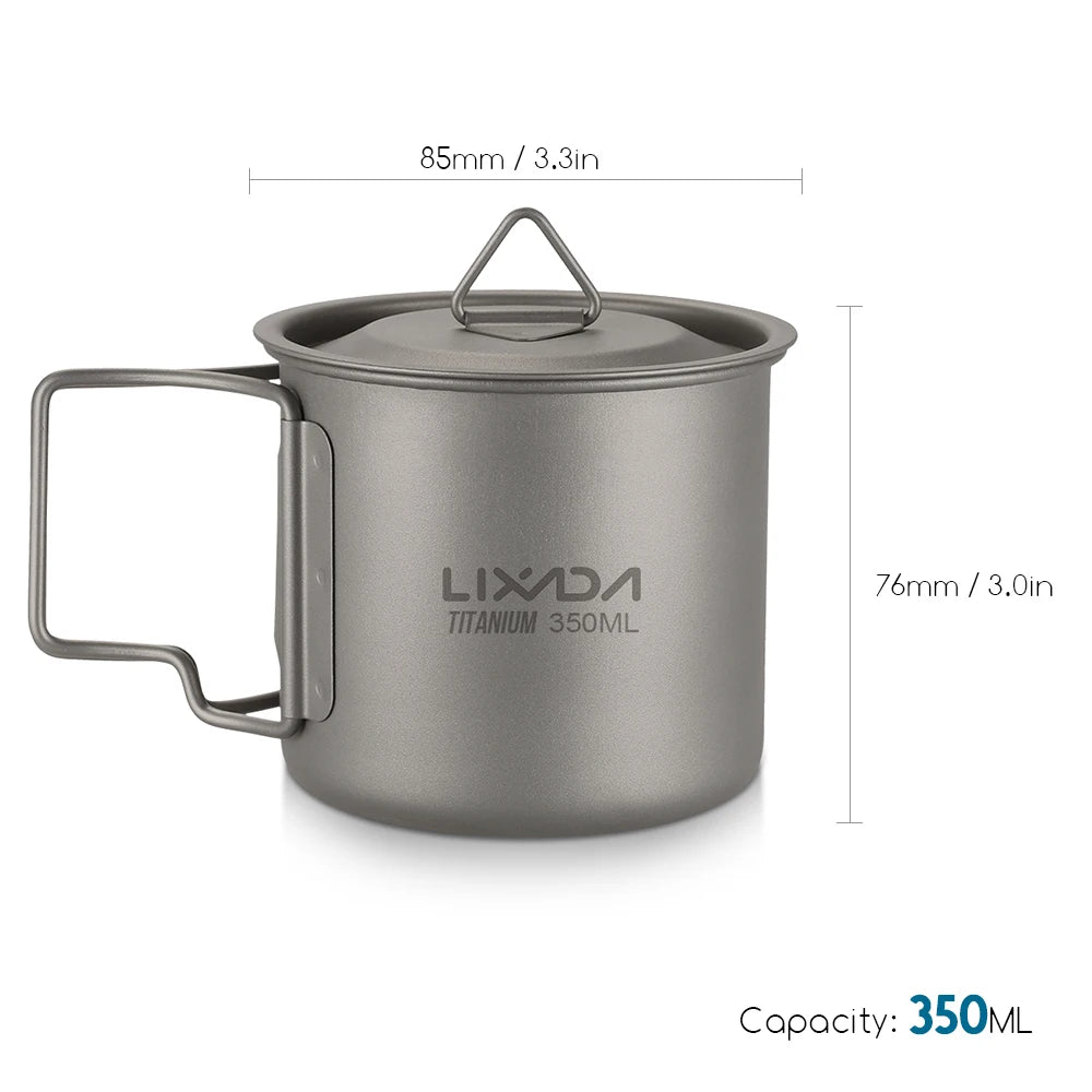 Taza de agua ultraligera de titanio Lixada con asa plegable, portátil para exteriores, camping, picnic, 300 ml/350 ml/550 ml/650 ml