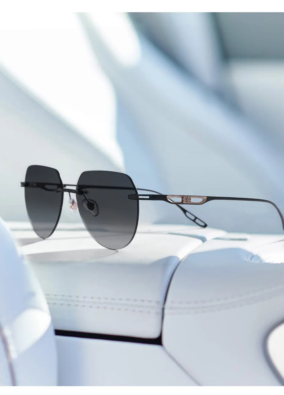 Benywoods Design Fashion Rimless Men's Sunglasses Gradient Photochromic UV400 Outdoor Sun Glasses Pure Titanium Eyewear BS23052