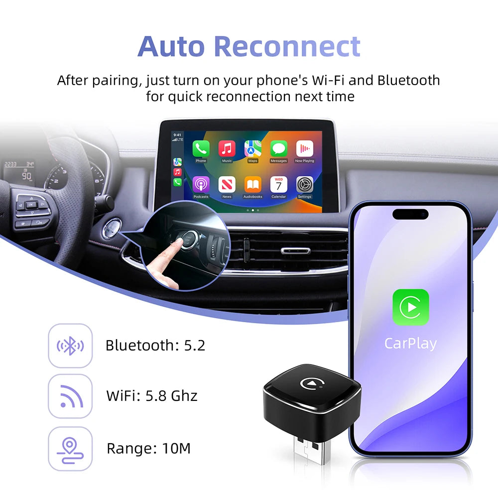 2025 New Adapter 2in1 Mini CarPlay Box Wired To Wireless CarPlay Android Auto Smart Box Bluetooth Connect Plug&Play For 98% Cars