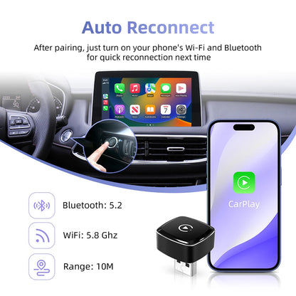 2025 New Adapter 2in1 Mini CarPlay Box Wired To Wireless CarPlay Android Auto Smart Box Bluetooth Connect Plug&Play For 98% Cars