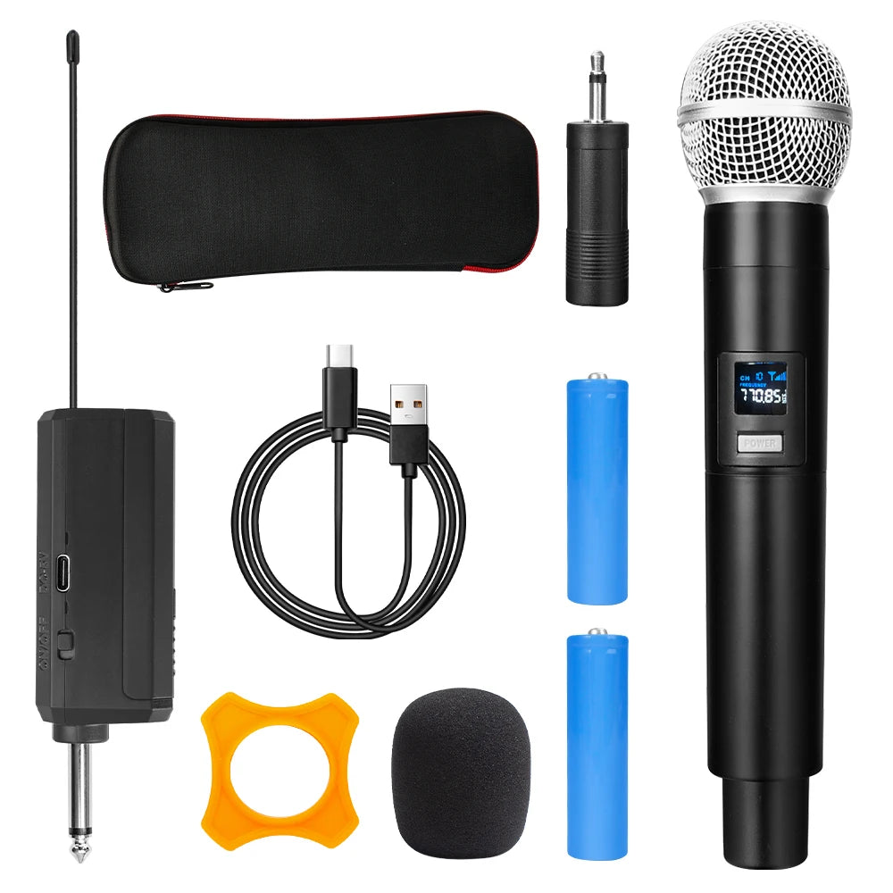 UHF Wireless Dual Handheld Dynamic Microphone Karaoke Microphone with Rechargeable Receiver for Wedding Party Speech Church Club