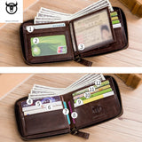 Bullcaptain Genuine Leather Men's Short Wallet Casual Men's Coin Purse Vintage Male Zipper Card Holder Luxury Money Bags JYB022