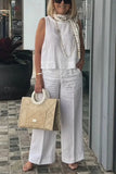 Plus-size women's casual fashion solid color sleeveless loose cotton linen suit plus-size women's clothing