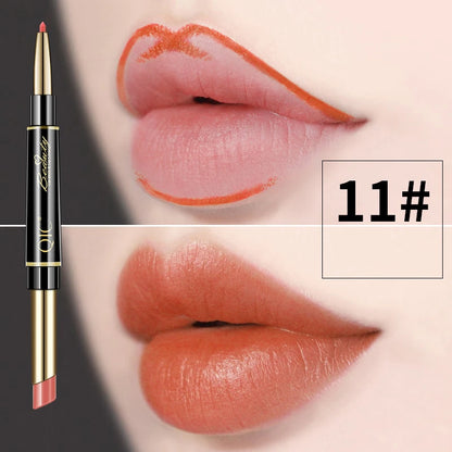 Delineador de labios 2 en 1, resistente al agua, mate, lápiz labial, rojo sexy, de larga duración, maquillaje, cosméticos