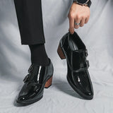 Luxury Designer Monk Leather Men's Shoes, High Heels, Polished, Double Buckle, Pointed Toe, Casual Shoes for Men, Party Wedding Shoes for Men
