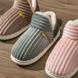 Winter Couple Style Concise Solid Color Wrap Heels Plush Slippers Non-slip Warm Flip Flops Women Men Home Casual Cotton Shoes