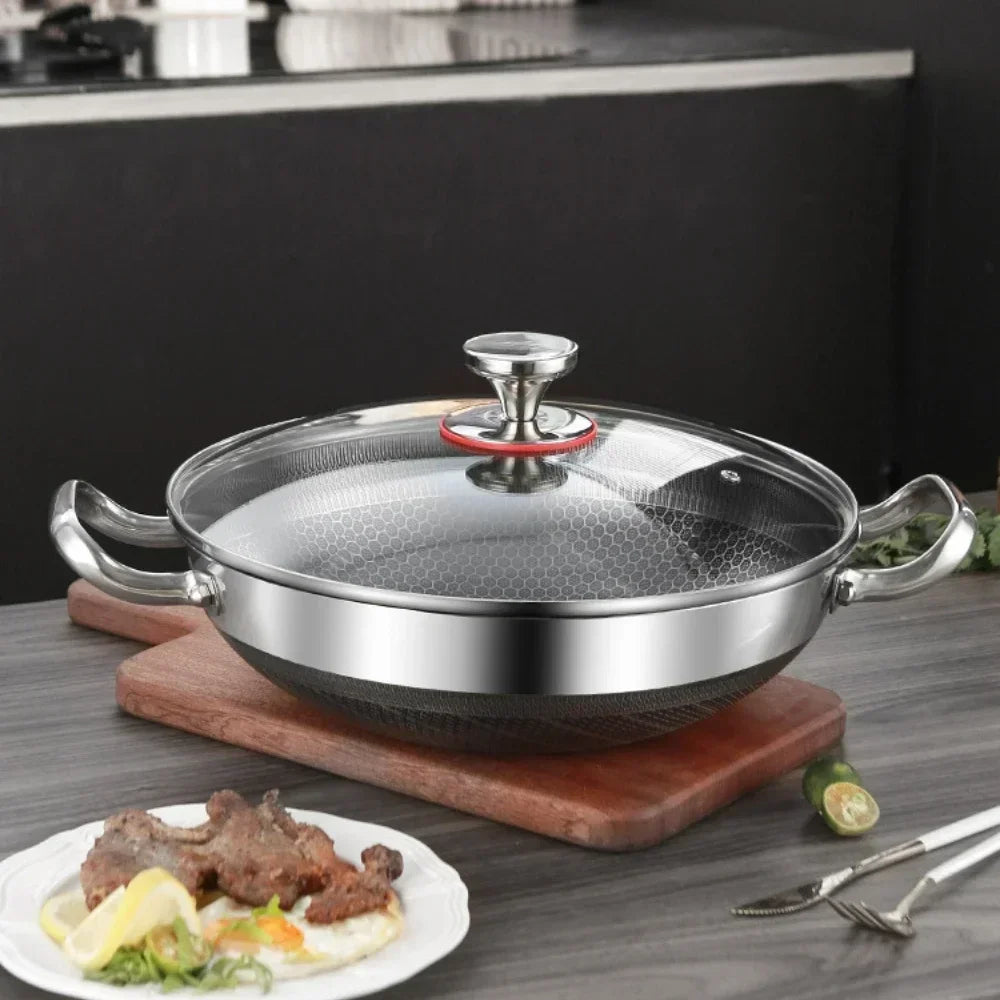 32cm 304 Stainless Steel Frying Pan Food Grade Non-Stick Pan Honeycomb Pot Bottom Induction Cooker Gas Stove General Wok