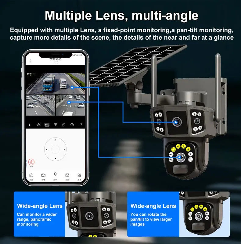 V380 Pro 10X 4K Dual Lens Outdoor Security Network Camera Wireless Wi-Fi Solar CCTV, 4G SIM Solar Cameras