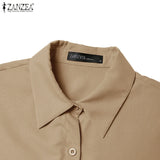 Women Summer OL Work Dress ZANZEA Elegant Short Sleeve Office Sundress Casual Solid A Line Buttons Holiday Vestidos Kaftan Robe
