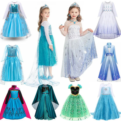 Snow Queen Elsa Dresses for Girls Costumes Kids Cosplay Halloween Princess Children Gowns Clothing Party Dresses Outfits 2-10Yrs