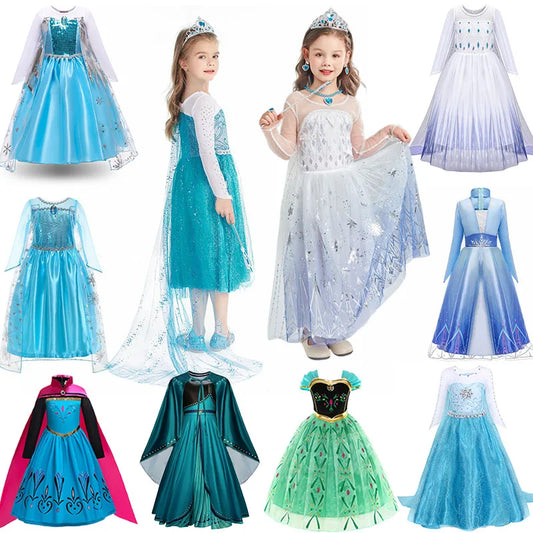 Snow Queen Elsa Dresses for Girls Costumes Kids Cosplay Halloween Princess Children Gowns Clothing Party Dresses Outfits 2-10Yrs