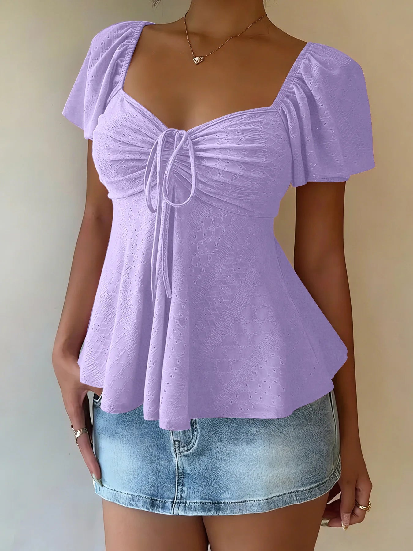 2026 Women Y2k Summer Tops V-Neck Drawstring Sexy Lace Up Short Sleeve Solid Color Shirts Female Elegant Casual Fashion Blouses