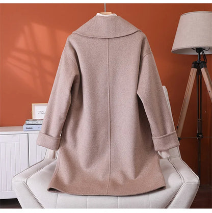 2025 Fashion Large Lapel Horn Button Women's Coat Autumn and Winter New Double-Sided Woolen 100%Pure Wool Warm Coat Large Pocket