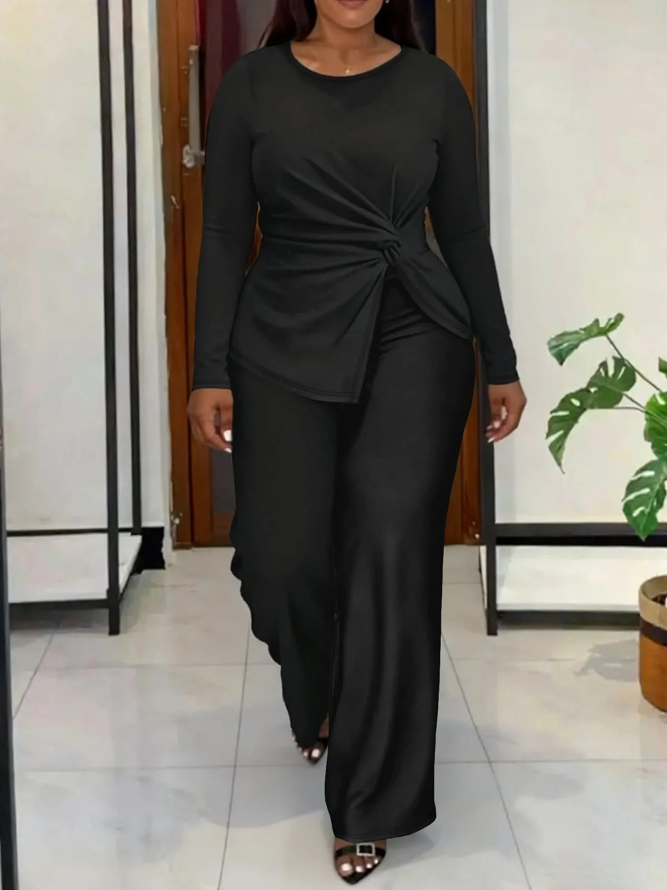 2 Piece Women Sets 2026 New Arrival Plus Size Spring Autumn Matching Sets Black Two Pieces Sets Top Pants Suits Outfits Clothing