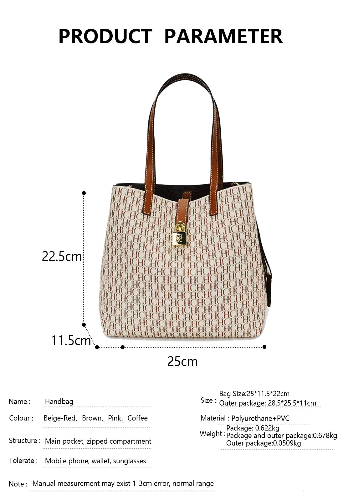 CH Women's Large Capacity Handbag Daily Commuting High-end Versatile PU Material Letter Printed Design Women's Crossbody Bag