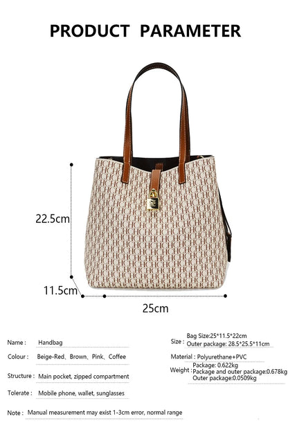 CH Women's Large Capacity Handbag Daily Commuting High-end Versatile PU Material Letter Printed Design Women's Crossbody Bag