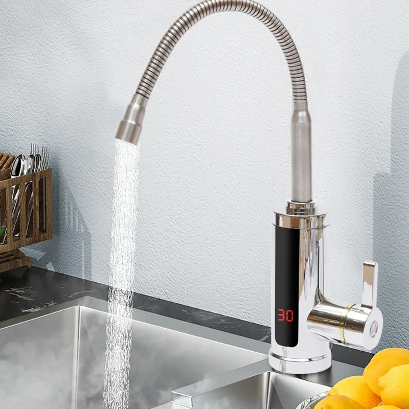 Kitchen Faucets Electric Tap Kitchen Tap Instantaneous Water Heater Heatable 3KW Bathroom Kitchen Rotated 360° LCD