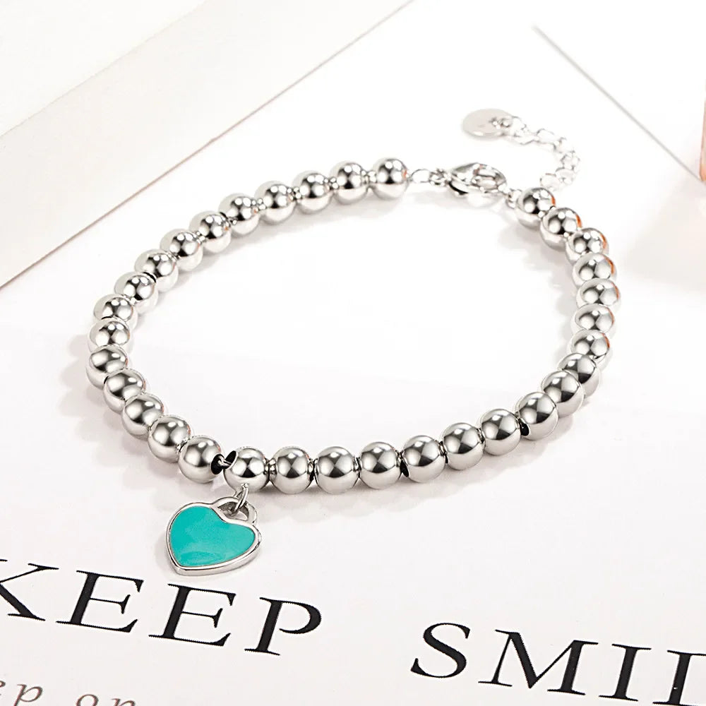 925 Sterling Silver beads chain Heart pendant Bracelets for Women Street all-match fashion designer Jewelry party wedding