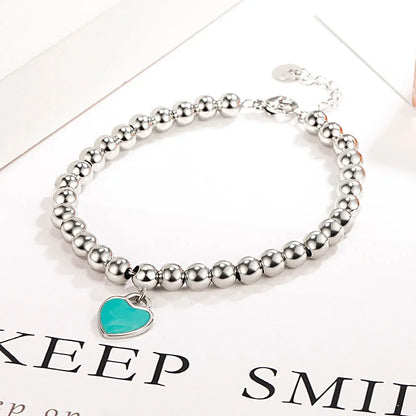925 Sterling Silver beads chain Heart pendant Bracelets for Women Street all-match fashion designer Jewelry party wedding