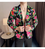 Men Suit 2 Piece Fashion Party Mens Vintage Print Big flower in northeast China Suits Jacket Pants Men Sets